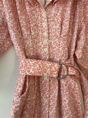 Vintage 1960’s Pink Floral Cotton dress with Belt and pockets